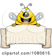 Chubby Bee Over A Blank Parchment Banner