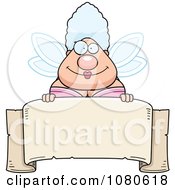 Clipart Chubby Fairy Godmother Over A Blank Parchment Banner Royalty Free Vector Illustration by Cory Thoman