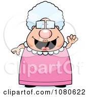 Clipart Chubby Granny Waving Royalty Free Vector Illustration