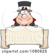 Poster, Art Print Of Chubby Magician Over A Blank Parchment Banner