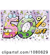 Poster, Art Print Of Happy 50 Percent Off Over Purple With Confetti