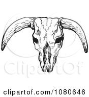 Clipart Black And White Bull Skull With Horns Royalty Free Vector Illustration