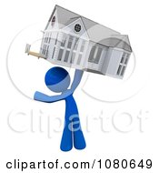 Poster, Art Print Of 3d Blue Man Holding Up A House