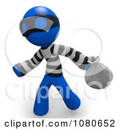 Poster, Art Print Of 3d Blue Man Bank Robber Carring A Bag