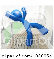 Poster, Art Print Of 3d Blue Man Falling Backwards On A Slippery Deck