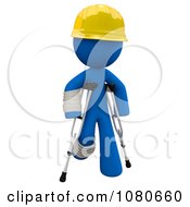 Poster, Art Print Of 3d Blue Construction Man Walking On Crutches