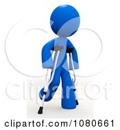 Poster, Art Print Of 3d Blue Man Walking On Crutches