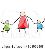 Poster, Art Print Of Stick People Mother Holding Hands With Her Children