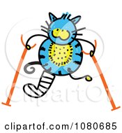 Poster, Art Print Of Doodled Blue Cat Using Crutches