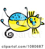 Clipart Doodled Yellow Cat Resting Royalty Free Vector Illustration