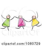 Poster, Art Print Of Stick Kids Holding Hands And Playing