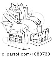 Clipart Outlined Tired Thanksgiving Turkey Lounging In A Recliner Chair Royalty Free Vector Illustration