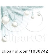 Poster, Art Print Of 3d Silver Christmas Baubles On A Tree Over Blue Rays