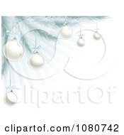 Clipart 3d Silver Christmas Baubles On A Tree Over Blue Rays Royalty Free Vector Illustration