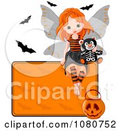 Poster, Art Print Of Halloween Fairy With A Skeleton Teddy Bear Bats And Sign