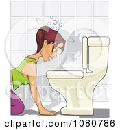 Poster, Art Print Of Sick Drunk Bulimic Or Pregnant Woman Throwing Up In A Toilet