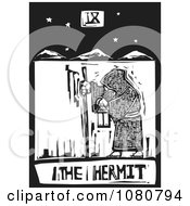 Poster, Art Print Of Black And White Woodcut Styled Tarot Hermit Card