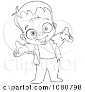 Poster, Art Print Of Happy Outlined Little Frankenstein Holding His Arms Out
