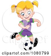 Poster, Art Print Of Happy Soccer Girl Kicking A Ball