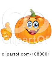 Clipart Happy Jackolantern Holding A Thumb Up Royalty Free Vector Illustration