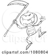 Poster, Art Print Of Outlined Halloween Pumpkin Head Jack With A Scythe