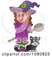 Clipart Halloween Witch Standing With Her Cat Royalty Free Vector Illustration