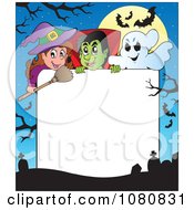 Poster, Art Print Of Halloween Witch Dracula Cemetery And Ghost Frame