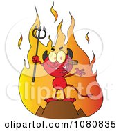 Poster, Art Print Of Little Red Devil Smoking A Cigar In Front Of Flames