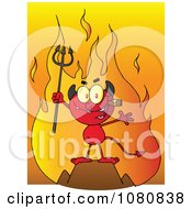 Poster, Art Print Of Little Devil Smoking A Cigar In Front Of Flames