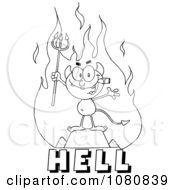Poster, Art Print Of Outlined Little Devil Smoking A Cigar Over The Word Hell