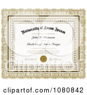 Clipart Ornate Gold Bachelor Of Arts In Design Certificate With Sample Text Royalty Free Vector Illustration