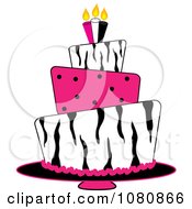 Clipart Round Three Tiered Funky Zebra Print And Pink Polka Dot Fondant Birthday Cake Royalty Free Vector Illustration by Pams Clipart #COLLC1080866-0007
