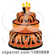 Round Three Tiered Tiger Print Fondant Cake With Birthday Candles