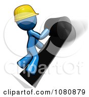 Poster, Art Print Of 3d Blue Man Construction Worker Felting A Roof