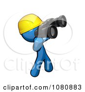 Poster, Art Print Of 3d Blue Man Construction Worker Using Binoculars