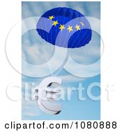 Poster, Art Print Of 3d European Flag Parachute With A Euro Symbol