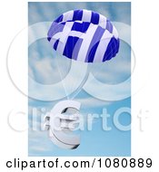 Poster, Art Print Of 3d Greek Flag Parachute With A Euro Symbol