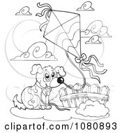 Poster, Art Print Of Outlined Dog Flying A Kite