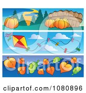 Poster, Art Print Of Set Of Pumpkin Kite And Autumn Leaf Website Banners
