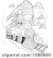 Poster, Art Print Of Outlined Santa Driving A Train