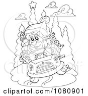 Poster, Art Print Of Outlined Santa Driving A Car