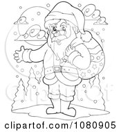 Poster, Art Print Of Outlined Santa Holding His Arm Out