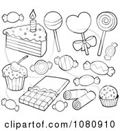 Poster, Art Print Of Outlined Candy And Cake