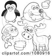 Clipart Outlined Penguin Seal Fish And Deer Royalty Free Vector Illustration by visekart