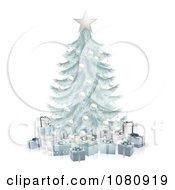 Poster, Art Print Of 3d Silver Blue Christmas Tree With Gift Boxes