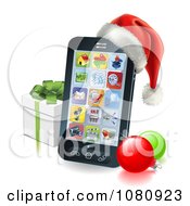 Poster, Art Print Of 3d Cell Phone With A Santa Hat Christmas Baubles And Gift Box