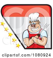 Chef Pig Holding A Fork Logo With Stars