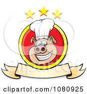 Smiling Chef Pig Logo With A Banner And Stars