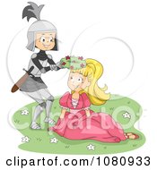 Clipart Knight Giving A Princess A Flower Crown Royalty Free Vector Illustration