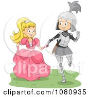 Clipart Knight And Princess Walking Hand In Hand Royalty Free Vector Illustration